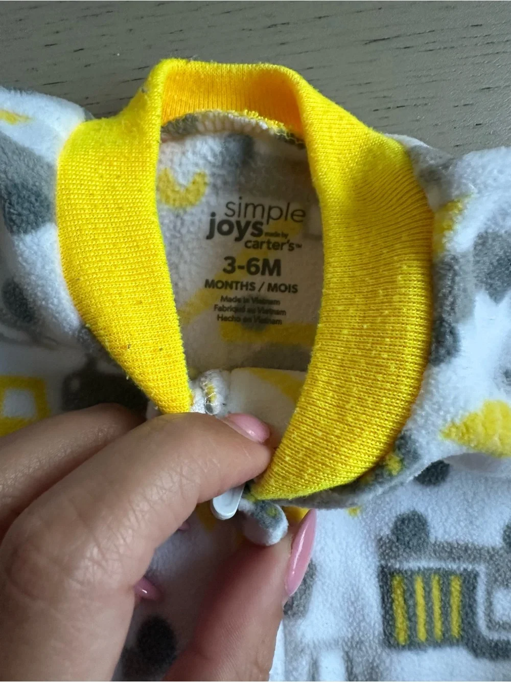 Carter's Yellow and Gray Construction Vehicles Fleece Footed One-Piece